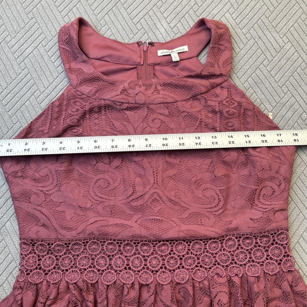 Charlette Russe Size L Lace Burgundy Dress See Through Waist Flowy - Picture 16 of 16